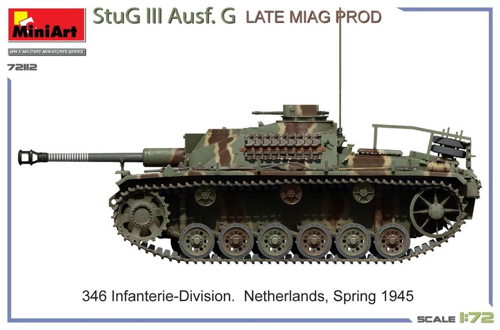 MiniArt Scale Stug III G Late Miag Plastic Model Kit MA72112 1/72 Ausf. Model, (Tank)