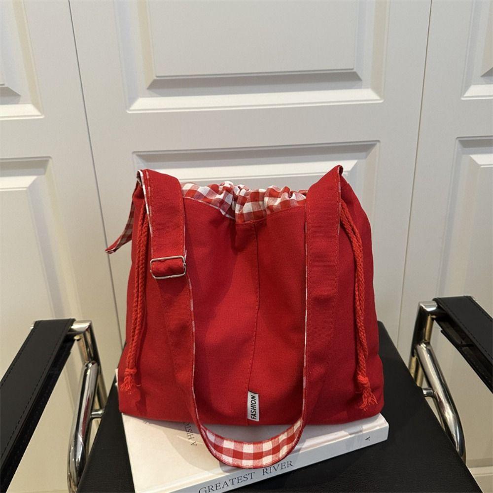 Retro Drawstring Bucket Bag Korean Style Tote Bag Vintage Denim Canvas Bag  Women