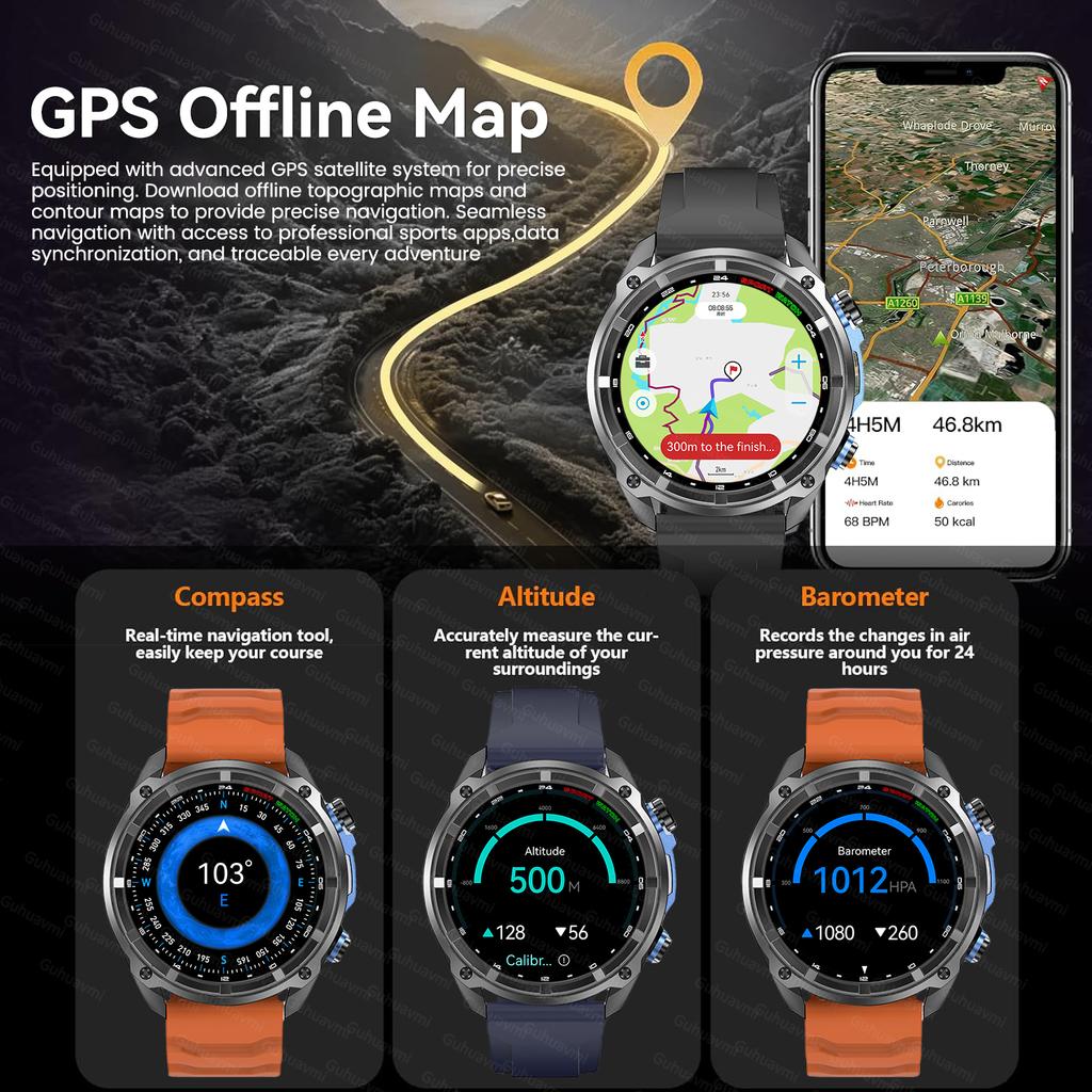 Новые встроенные умные часы с настоящим GPS, HD, для мужчин, для улицы, с альтиметром, батарея 1000 мАч, память 4 ГБ, водонепроницаемость 10 АТМ, Bluetooth-звонки, спорт, фитнес, модные умные часы