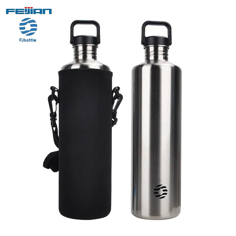 Fjbottle Бутылка для воды из нержавеющей стали 2 л для улицы, путешествий, велоспорта, спорта, большая емкость, герметичная бутылка с сумкой