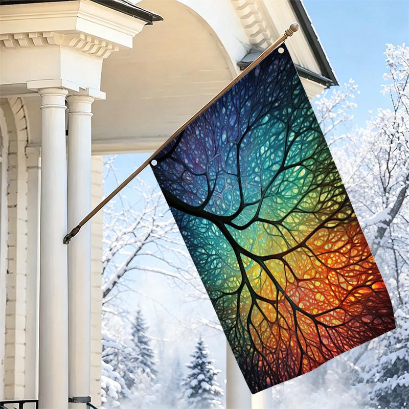 2D Flat, 1pc 2D Flat Decorative Flag, Rainbow Gradient Tree Silhouette Pattern Flag, Artistic Abstract Natural Scenery Tapestry, Home Living Room Bedr