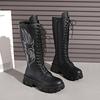 Embroidered Martin boots women's autumn and winter new thick-soled high knight boots lace-up large size knee boots