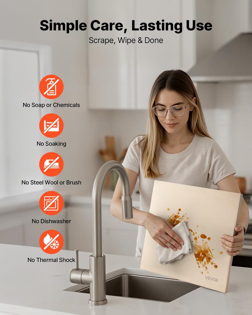 VEVOR Pizza Stone, 406 x 355 mm Rectangular Cordierite Pizza Stone, Extra Large Baking-Stone with Scraper, 15 mm Thick Heat-Resistant Cordierite