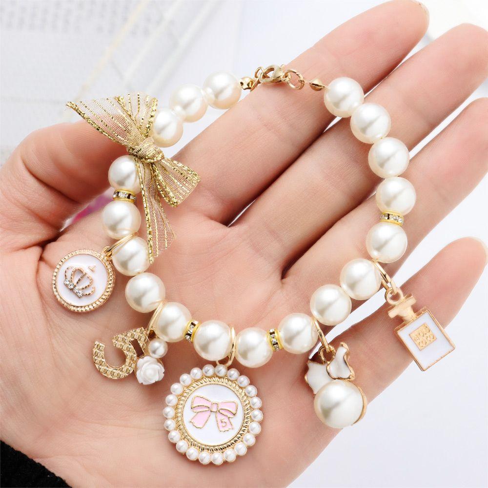 Products Puppy Accessories Cute Collar Bow Necklace Adjustable Dog Cat Princess Pet Pearl Collar