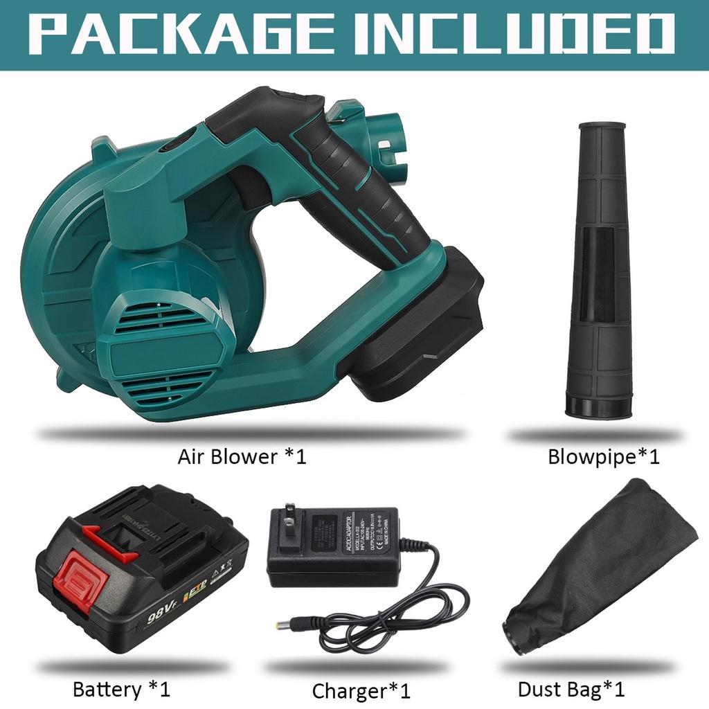 Беспроводной воздуходув 288 В 1500 Вт, вращение на 180°, 19000 об/мин, электрический пылесос для сбора листьев и пыли