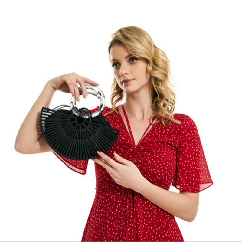 2025 Fashion Desinger 2Pcs/Set Vintage Half Round Handmade Bamboo Weave Handbag Summer Holiday Hollow Out Round Handle Beach Bag