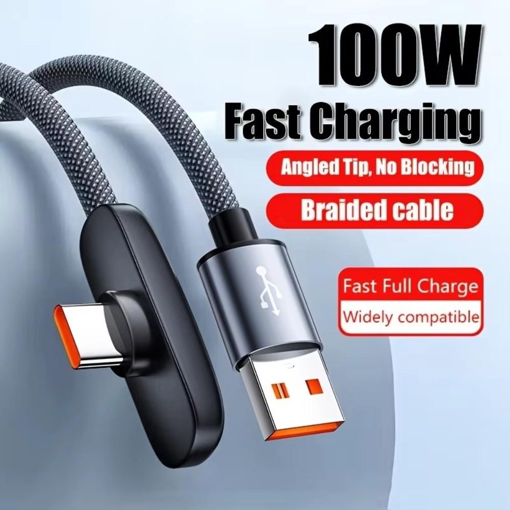 Right Angle 100W Super Charging Cable 90 Degree Data Transfer Cables Portable Type C Cable