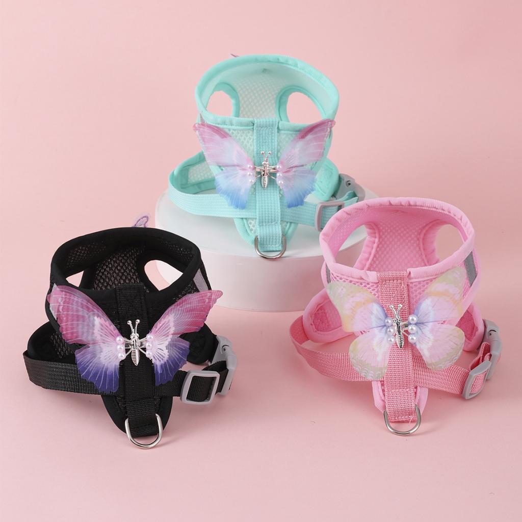 Butterfly Dog Harness and Leash Sets for Small Dog Leash Breathable Cat Harness and Leash Sets Outwalking Dog Strap Pet Harness