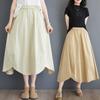 Summer Cotton Skirt Women's Mid-length Literary and Artistic All-match Casual Solid Color Irregular Large Skirt