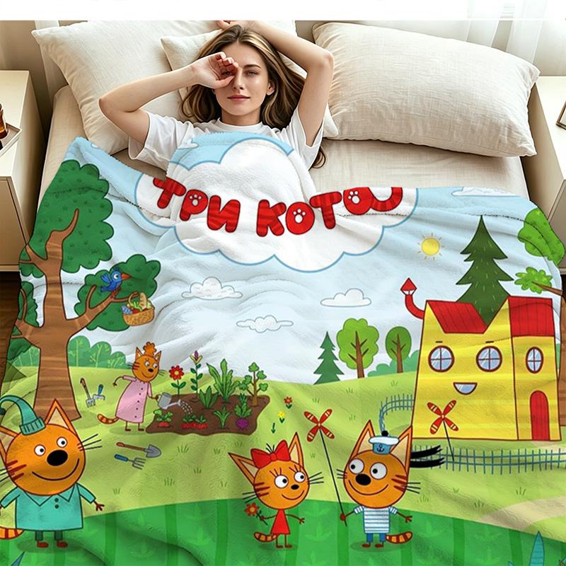 Cartoon Kid-E-Cats Print Flannel Blanket High Quality Warm Comfortable Cover for All Seasons Perfect for Gifts Home Decor