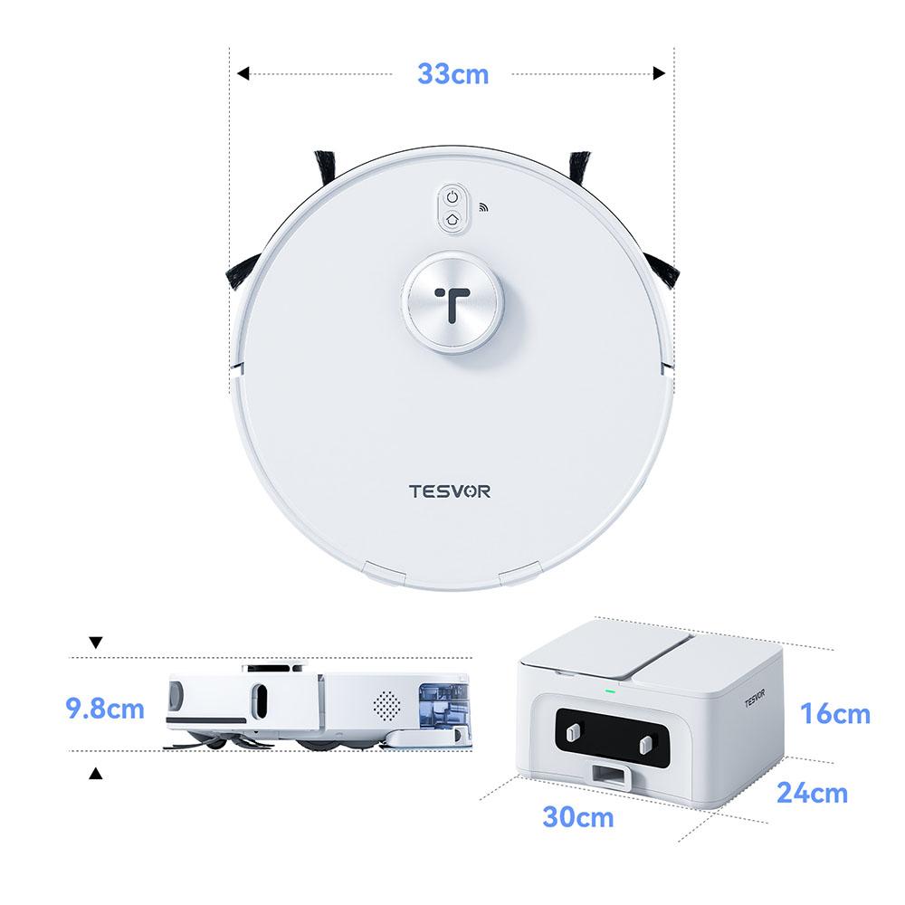 Tesvor S8 Max Robot Vacuum Cleaner, 3-in-1 Vacuum/Sweep/Mop, 8000Pa Super Suction, Up to 180min Runtime, Self-emptying