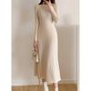 Autumn Winter 2023 Slim Long Sleeve Party Midi Dress for Women Knitted Half High Collar Elegant Knitted Sweater Dresses Ladies