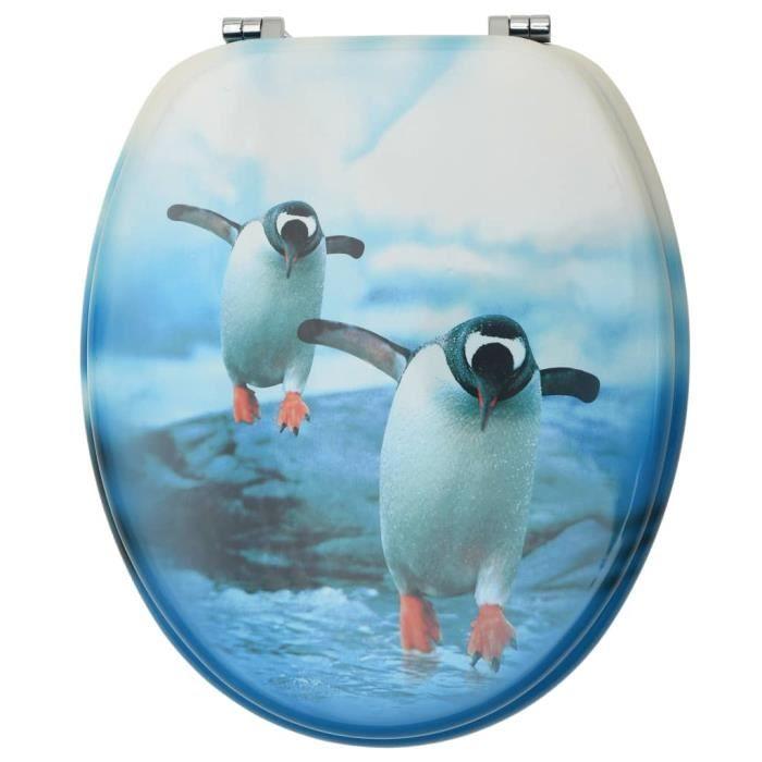 VidaXL Siège de toilette avec couvercle MDF Design de pingouin