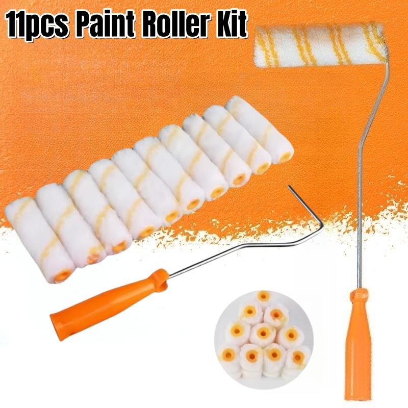 11pcs Complete Paint Roller Set with Long Handle & 4-Inch Covers Brush Painting Tool Kit Ideal for Walls, Ceilings & Small Areas