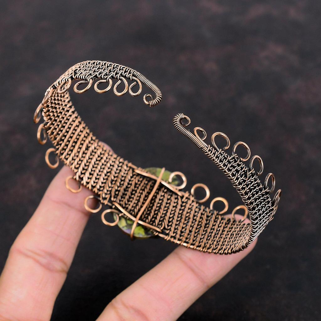 Медный браслет-манжета из стихтита, медная проволока, браслет, драгоценный камень, регулируемый браслет-манжета, ювелирные изделия из медной проволоки, браслет ручной работы, свадебный подарок