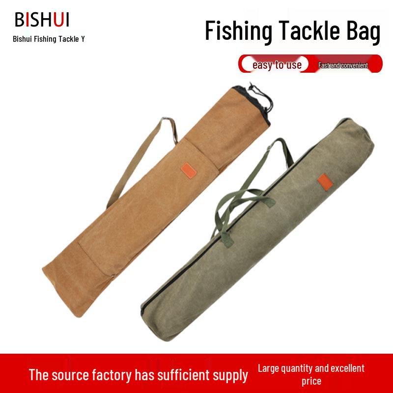 Foldable Canvas Fishing Rod Bag: Large Capacity, Thickened Storage with Zipper, for Outdoor Tackle and Umbrella.