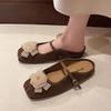 Baotou Half Slippers Women's Summer Wear 2025 New One-pedal Soft-soled Mary Jane Shoes Fairy Flower Flat Sandals