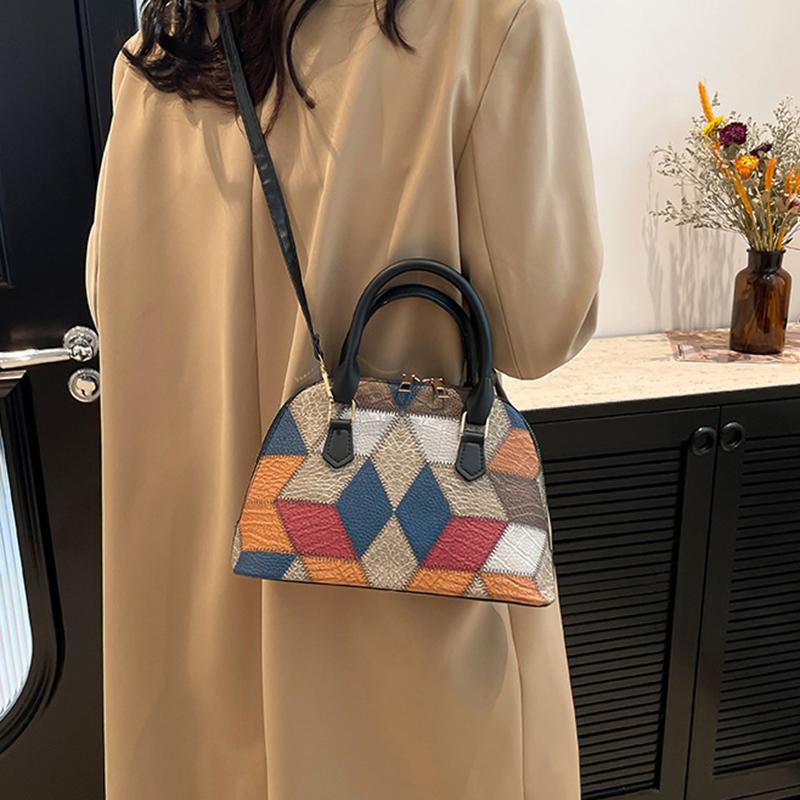 New Women Shell Crossbody Bag Contrast Color PU Leather Shoulder Bag Large Capacity for Shopping Small Handbags CLE