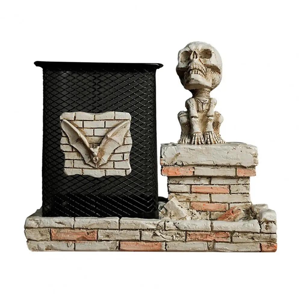 Resin Crafts Halloween Skull Pen Holder Funny Skeleton Toothbrush Holder  Home Desktop Decoration