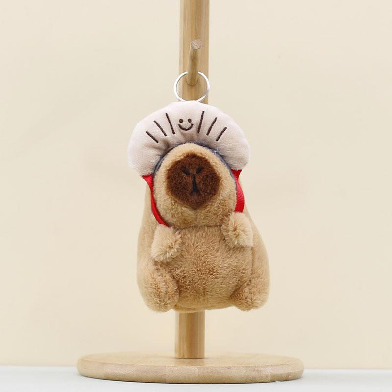 Plush Capybara Cook Pendant Toy Keychain Stuffed Doll Bag Decoration Kids Gift