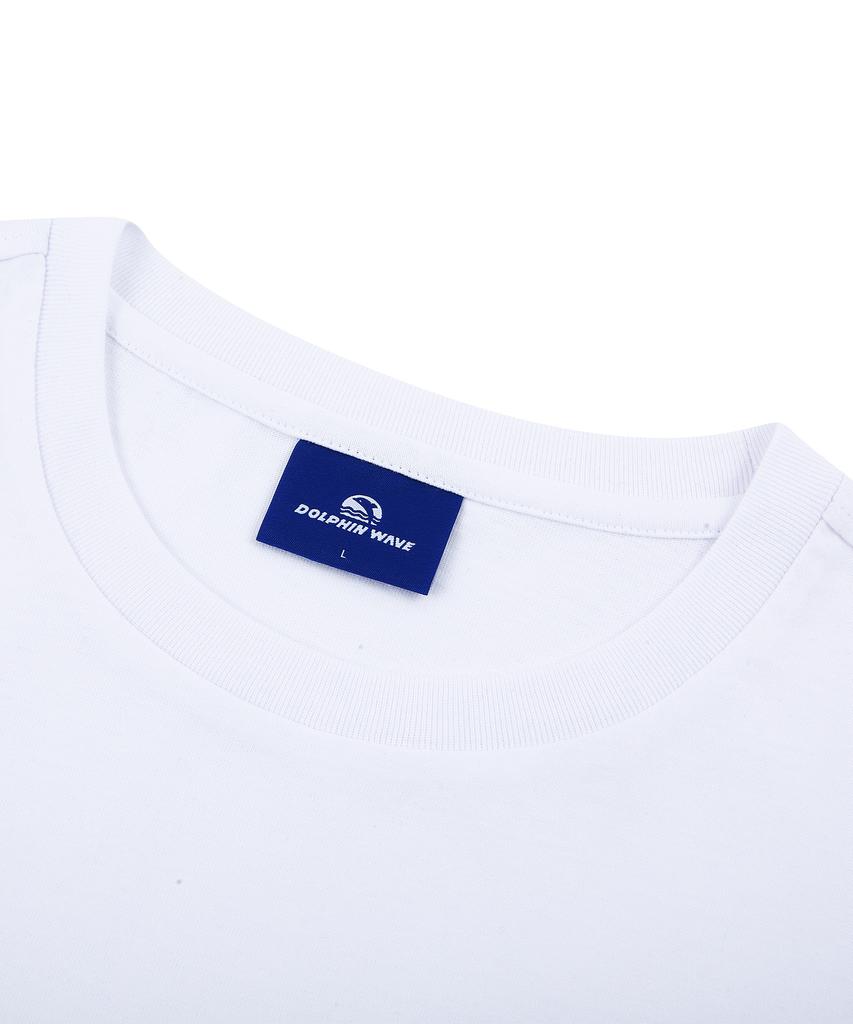 DOLPHIN WAVE APPAREL [Набор] Футболка с вышивкой дельфин-миницепочка, 16-й счет, с коротким рукавом, белая и шорты с логотипом-аркой, односкладчатые, черные