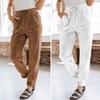Yousheng Women Corduroy Pants High Waist Baggy Drawstring Elastic Waist Casual Trousers Loose Fit Straight Leg Pockets Work Pants