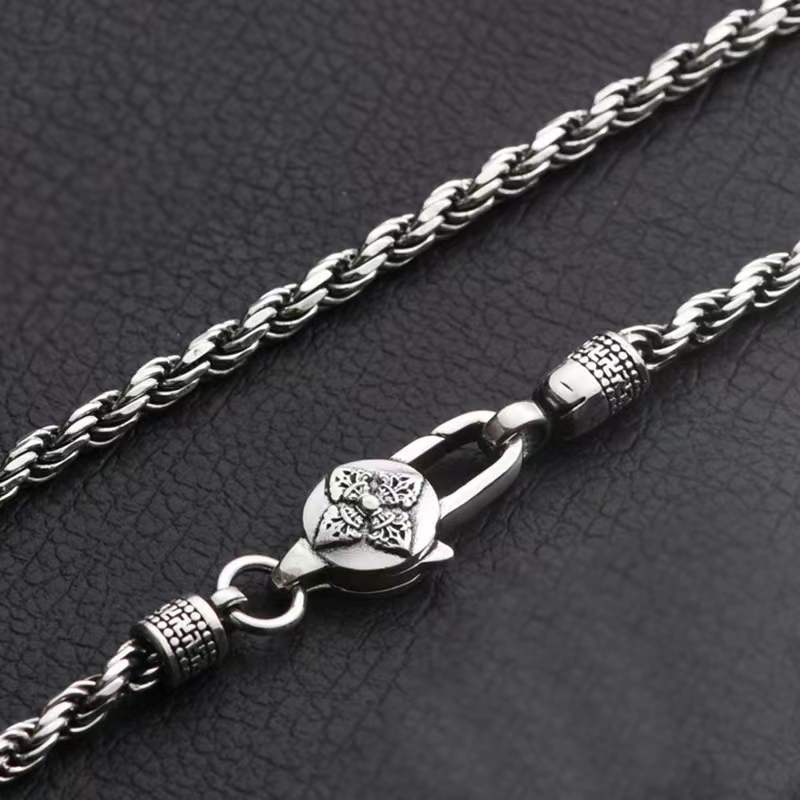 Тайское серебро 4 мм, круглое мужское ожерелье из пеньковой веревки S925, тайское серебро, винтажное классическое плетеное длинное ожерелье-цепочка, ювелирные изделия