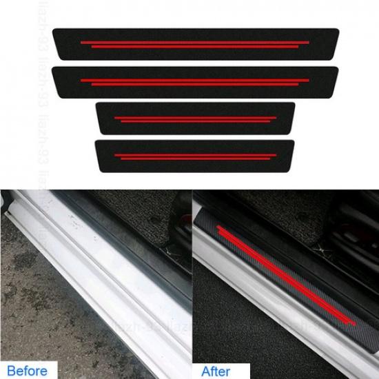 4pcs Red Car Door Plate Sill Scuff Cover Anti Scratch Decal Sticker Protector