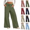 Women's Casual Fashion Solid Color Elastic Waist Drawstring Pockets Wide Leg Straight Pants
