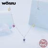 925 Sterling Silver Multi Color Love Heart Necklace Women Rainbow Cubic Zirconia Chain Choker Necklace Wedding Jewelry Party Gift