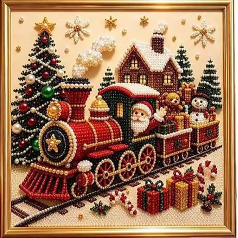 DIY Christmas Pearl Diamond Painting Kit, 2D Santa Claus Diamond Art Craft Set, Creative Holiday Home Wall Decor for Adults and Beginners
