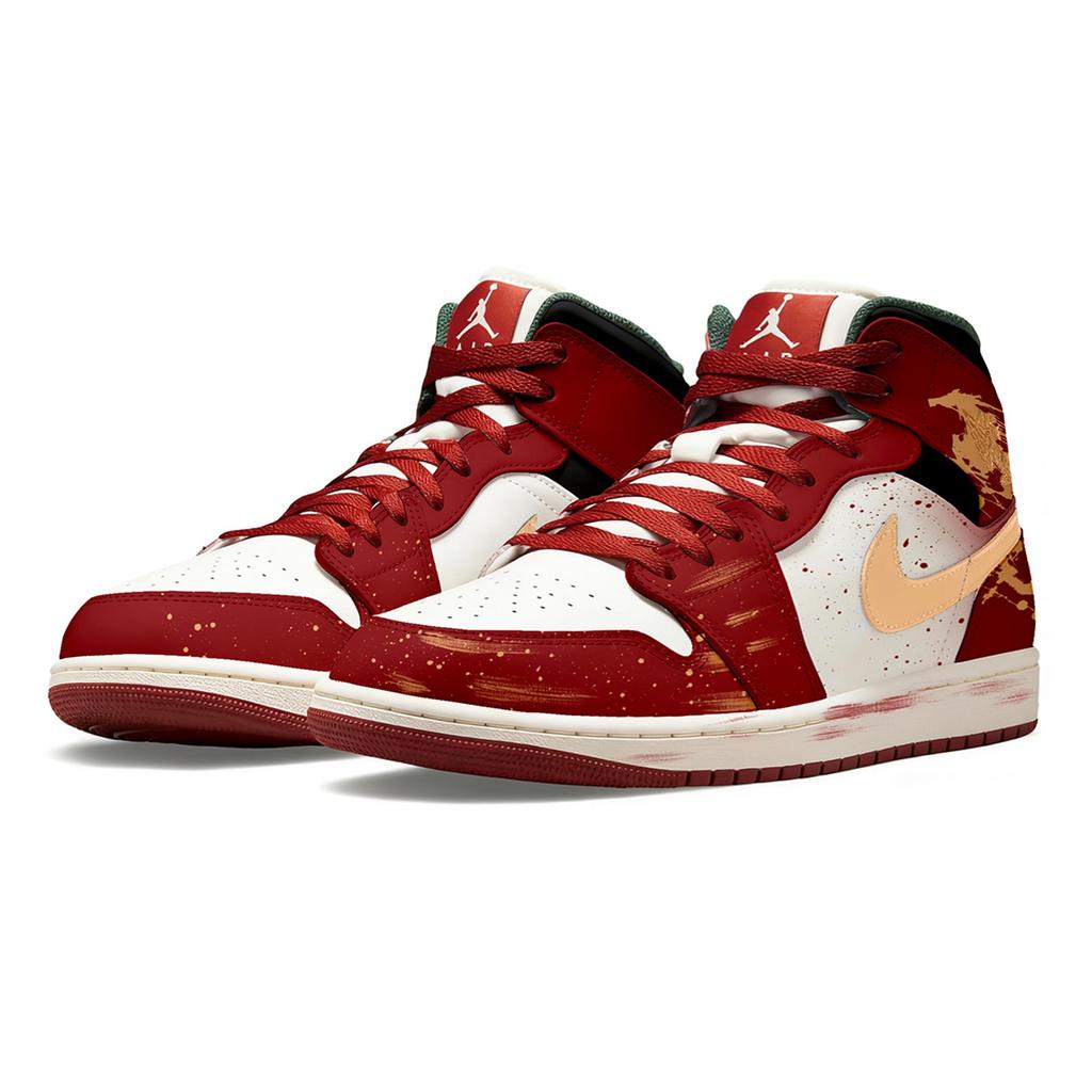 Jordan Air Jordan 1 Chi Jilingyun Mid top Vintage Basketball Shoes Unisex Red White DQ8426-105(Team73-)