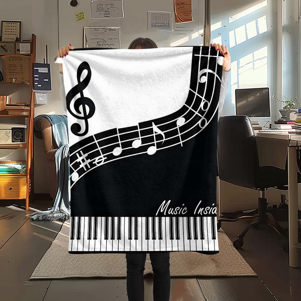1Pc Music Note Print Flannel Blanket, High quality Comfortable for All Seasons, Home Decor, Warmth and Comfort, Perfect for Christmas Gifts