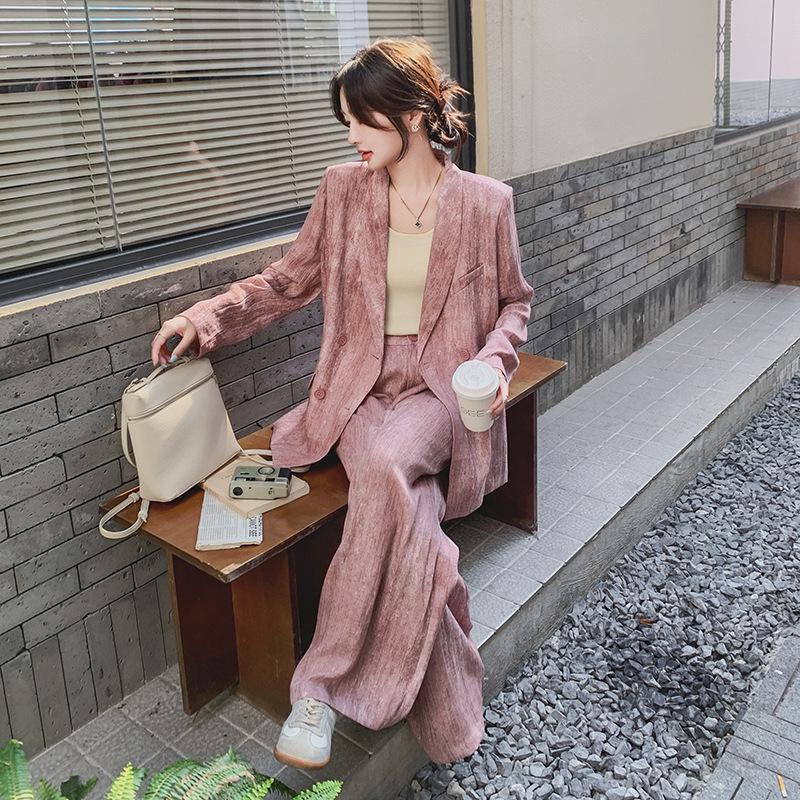 Women's Retro Casual 2024 Spring/Autumn Age-Reducing Wide-Leg Pants Suit