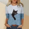 Plus Size Cat Blouses 5xl Casual Contrast Color Cat Print Shirts Cotto Blend Long Sleeve Shirt For Women Blusas De Mujer