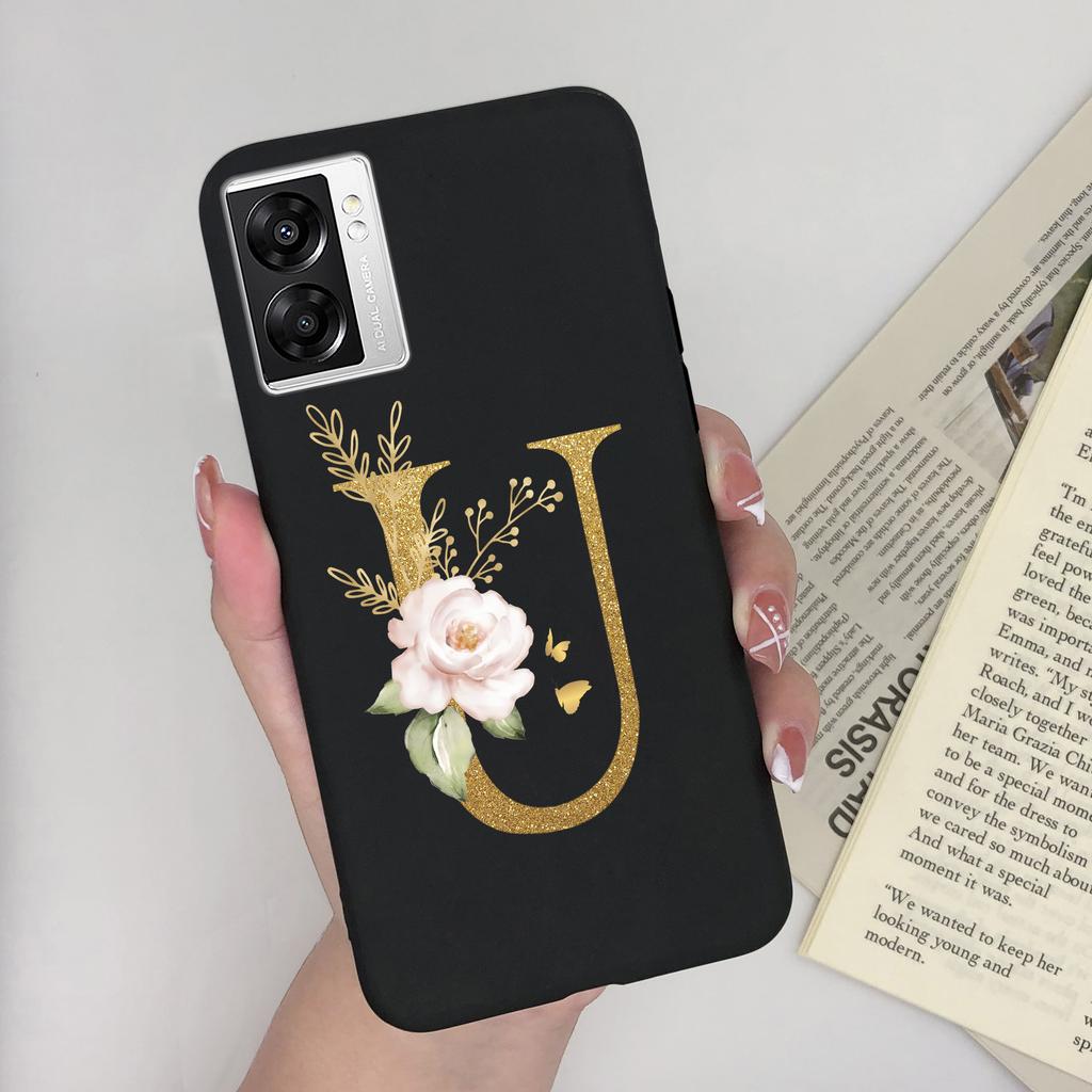 For OPPO A57 4G CPH2387 Cover Flower Letters Soft Silicone Case For OPPO A77 5G Shockproof Shell For Realme V23 5G Fundas Bumper