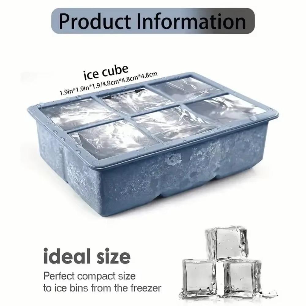 1 Ice Cube Without Lid, 6 Square Food-grade Silicone Ice Cube Mold, Ice Cube Tray, Ice Cube Maker, Whiskey Ice Cube Mold