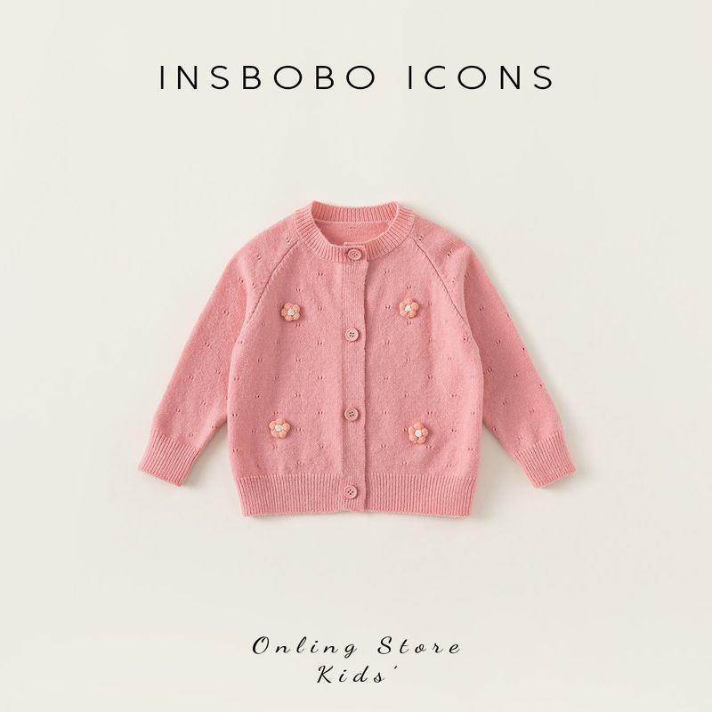 Insbobo Girls' Knitted Cardigan 2026 Spring New Style Baby Girl Sweater Kidsren's Knitted Jacket Stylish Top