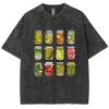 Cartoon Canned Pickle Print Women's T-Shirt Washed Cotton Vintage Crew Neck Short Sleeve Design Top Basic Tees