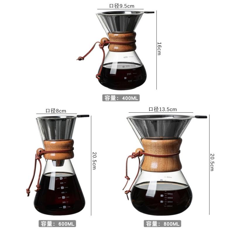 Hand Glass Coffee Kettle with Stainless Steel Filter Drip Brewing Hot Brewer Coffee Pot Dripper Barista Pour Over Coffee Maker