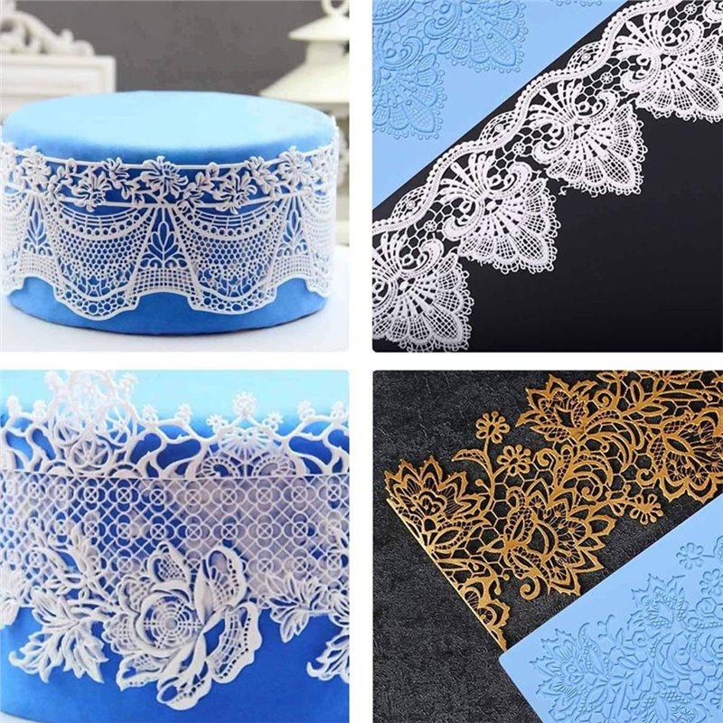 J1UL1N Silicone For Cake Decorating Mold Set, 5Pcs Food Grade Fondant Lace Molds Nonstick Flower Pattern Mat