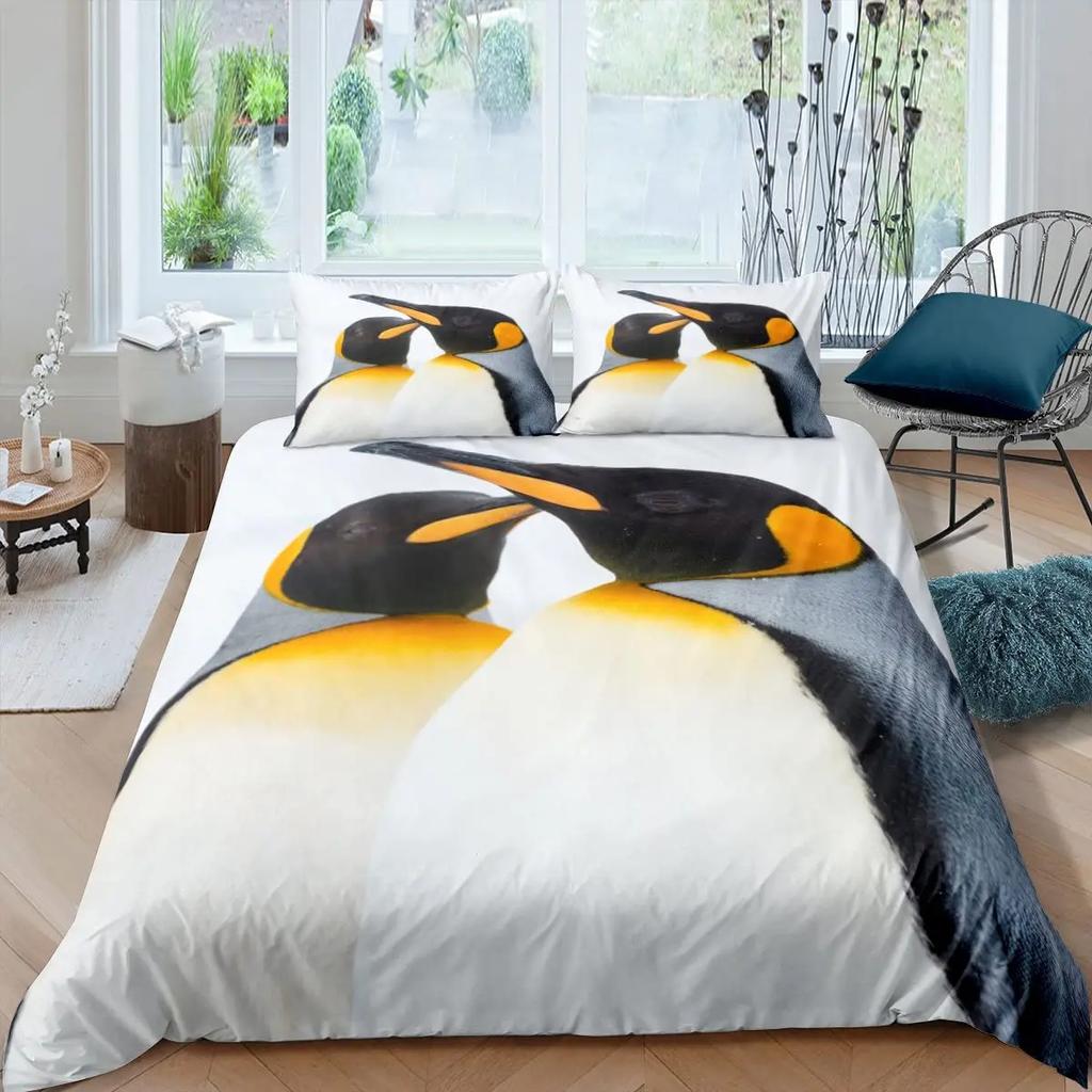 Penguin Duvet Cover Set Antarctic Animals Bedding Set For Kids Boys Girls Cartoon Style King Size Winter Theme Comforter Cover