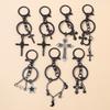 Cool Gothic Punk Black Cross Keychain Moon Star Key Ring Pendants for Women Handbag Decor DIY Handmade Jewelry Gifts