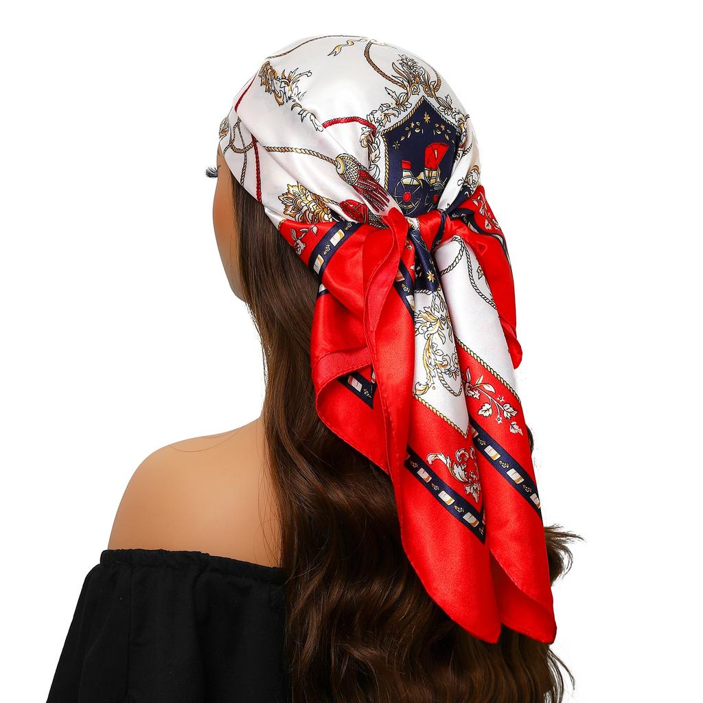 Head Scarf Women Luxury Brand Square 90*90cm Silk Foulard Satin Bandana Cheveux Soft Neckerchief Hijab Hair Scarves For Ladies