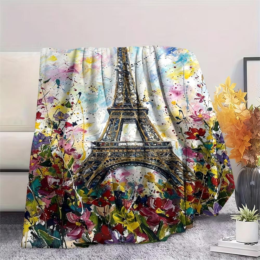 Paris Eiffel Tower Print Flannel Blanket, High quality Comfortable for All Seasons, Home Decor, Warmth and Comfort, Perfect for Christmas Gifts98