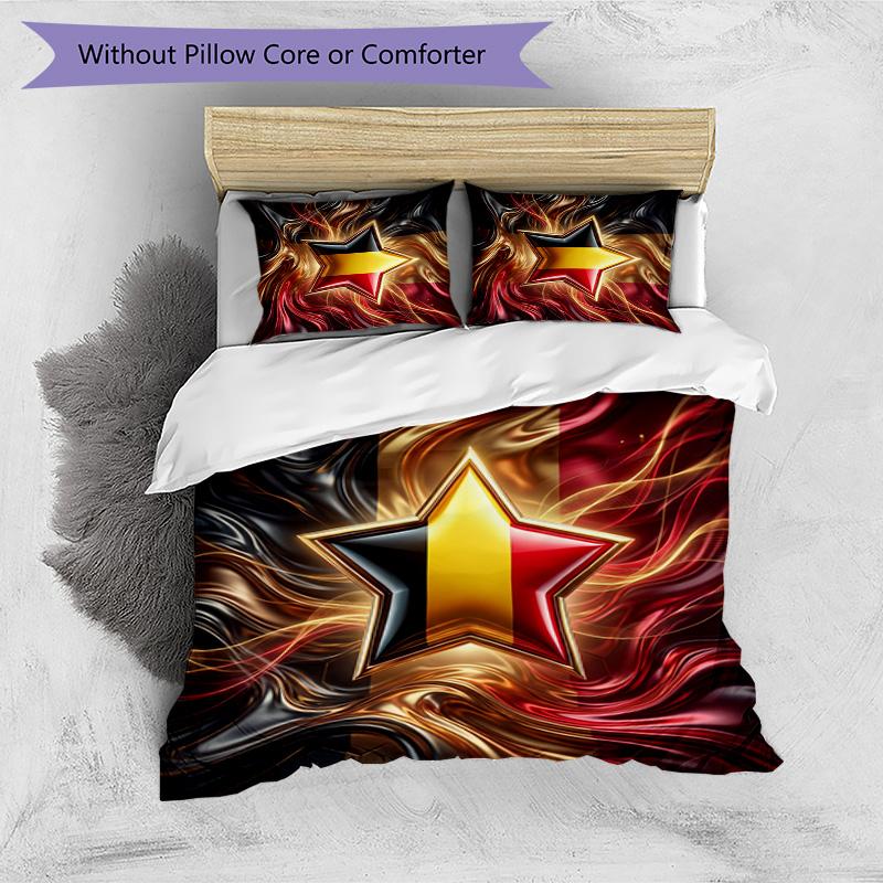 Belgium Football Printed Bedding 3 Piece Set Cozy Breathable Bed Cover Set as Housewarming Holiday Gift