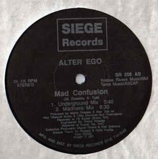 12-дюймовая пластинка ALTER EGO - Mad Confusion SR205 SIEGE 1991 США Танцевальная и Электронная Б/У