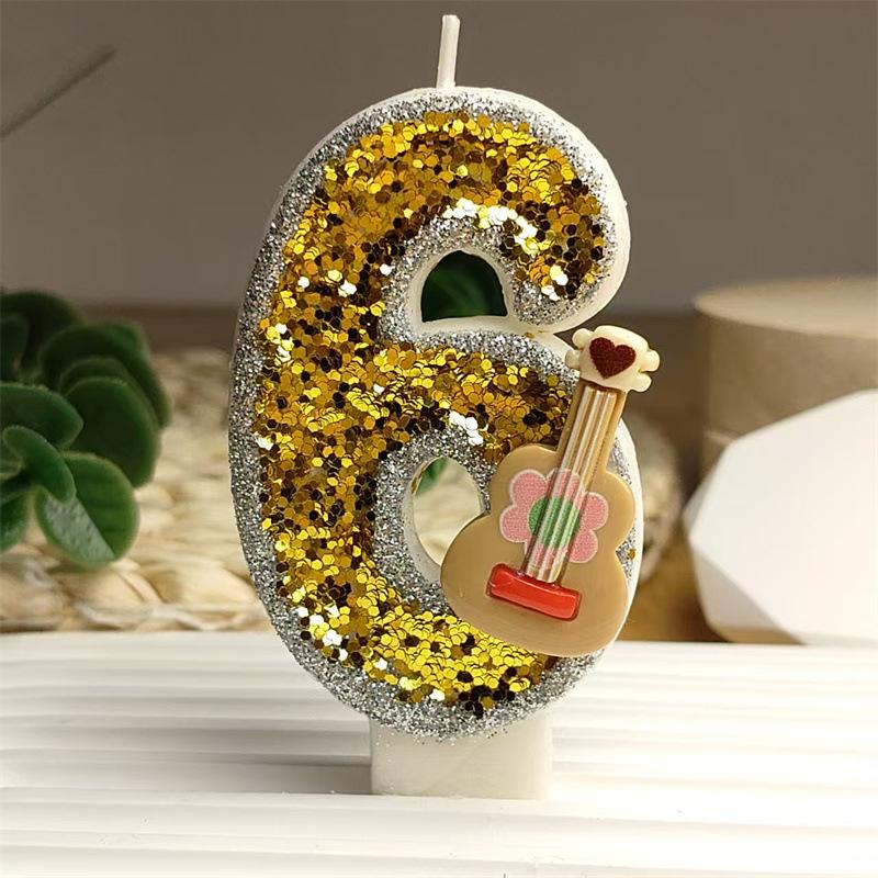 Creative Styling Design Cool Guitar Digital Candle Color Bright Birthday Cake Candle Decoration