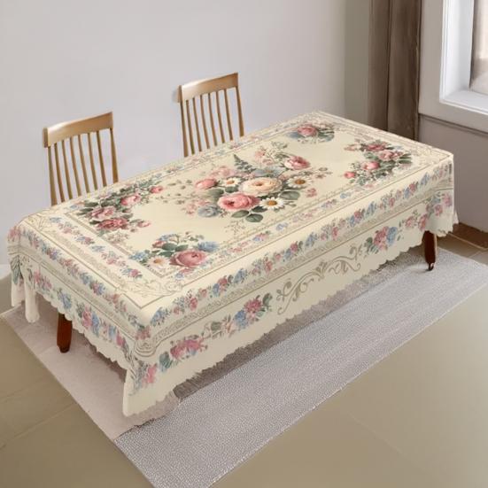 Мексиканская Цветочная Скатерть Прямоугольная Скатерть с Узором в Стиле Народного Искусства с Зубчатым Краем Цветная Цветочная Покрышка для Обеденного Стола Декор для Вечеринки