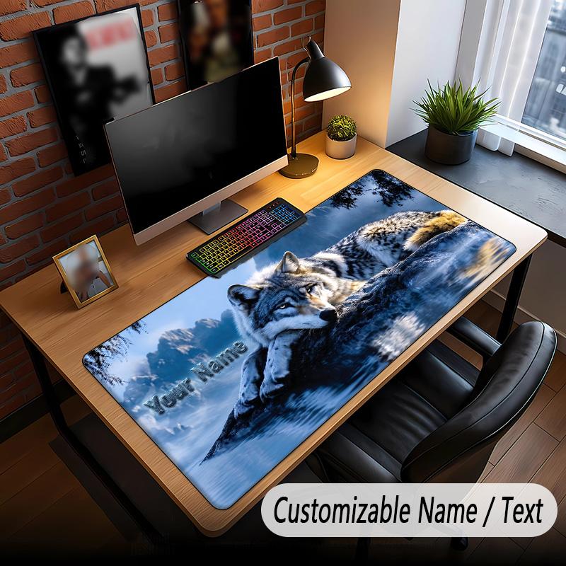 Wolf Theme Custom Mouse Pad Personalized With Name Text Customized Desk Mat For Office Home Decor